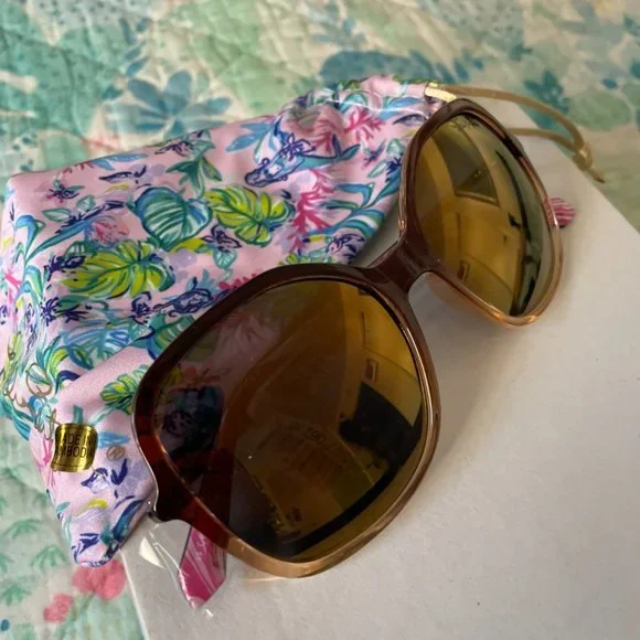 Lilly Pulitzer Norah Polarized Oversized Square Sunglasses Onyx Black New Lilly Pulitzer Norah Polarized Sunglasses Black 55-17  main image 4